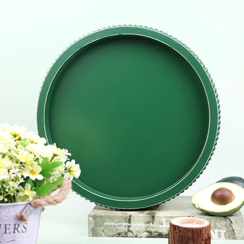 Hrastany Green Round Wood Decorative Ottoman Tray for Coffee Table