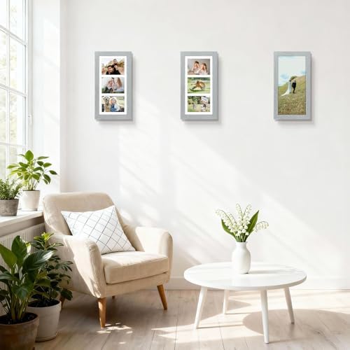 Golden State Art Collage Picture Frame 7x14 Matted 3 4x6 Photos Wood Grey
