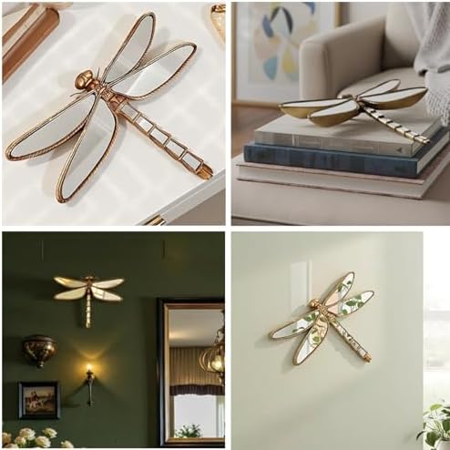 Retro Resin Dragonfly Wall Decor ，Dragonfly Mirror Wall Decor ，Dragonfly-Shaped Design，Creative Dragonfly Home Decor for Living Room Bedroom Restaurant Bedroom Coffee Shop