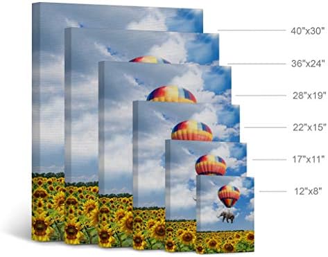 Smile Art Design Elephant with Balloon and Sunflower Field Motivational Wall Art Canvas Print Inspirational Wall Art Entrepreneur Quote Office Living Room Decor Artwork Gift Ready to Hang 12x8