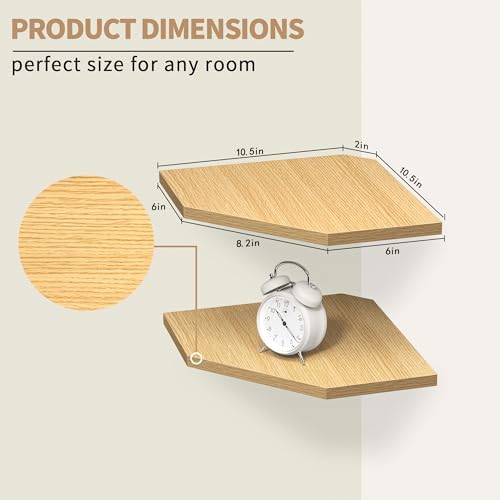 Fun Memories Corner Shelf Wall Mount, Corner Floating Shelves, Set of 4 Corner Wall Shelf Organizer, Rustic Wood Wall Storage Display Shelves for Living Room Bedroom Bathroom Kitchen, Oak