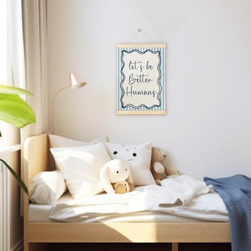 SereneHanctuary Blue Striped Inspirational Wall Art, Motivational Wall Decor, Let's Be Better Humans Positive Quote Poster Hanger Frame for Kids Room Nursery Playroom Home Decor, 12x16 Inch