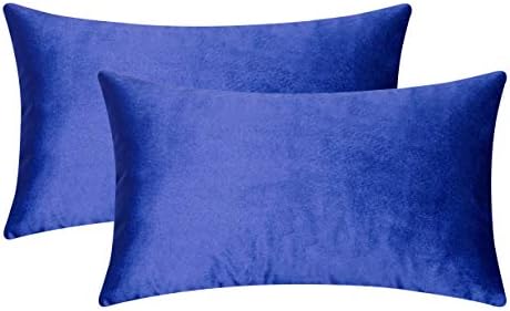 Home Brilliant Super Soft Velvet 12x20 Pillow Covers Rectangle Lumbar Toss Throw Pillowcase Covers Accent Cushion Covers for Toddler Sofa Chair, Set of 2, 12 x 20 inch, Royal Blue
