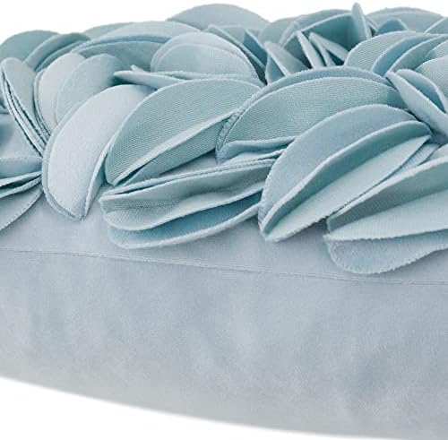 KINGROSE Handmade 3D Floral Accent Throw Pillow Case Soft Pillow Cover Gorgeous Cushion Cover for Sofa Couch Bed Home Decor 12 x 20 Inches Velvet Light Blue
