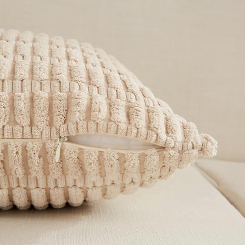 Fancy Homi 4 Packs Decorative Throw Pillow Covers for Living Room Couch Bed, Modern Farmhouse Boho Home Décor Accent Cushion Case, 20" x 20", Tan