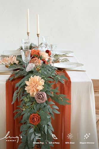 Ling's Moment 10Ft Burnt Orange Sheer Chiffon Table Runner
