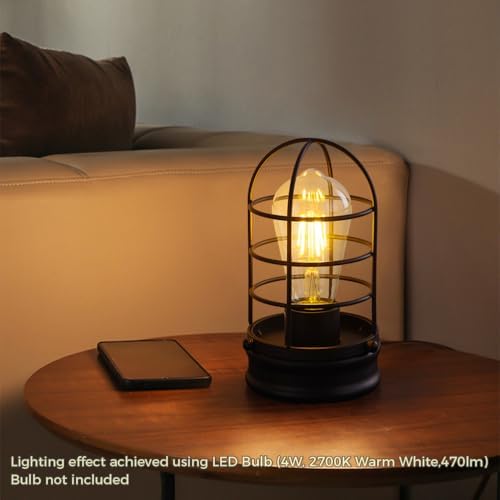 Cerdeco Small Industrial Table Lamp,Black Vintage Desk Light for Bedside