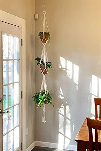 Mkono Macrame Plant Hanger 3 Tier 70" Hanging Plant Holder Indoor Outdoor