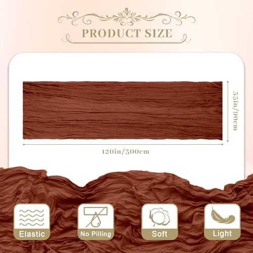Le courant 6pcs 10Ft Cheesecloth Table Runner, Rustic Boho Gauze Cheese Cloth Runner Table Runner for Weddings Bridal Baby Shower Birthday Holiday Parties Home Decor, Terracotta