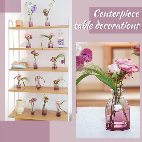 Bud Vases 24 in Bulk, Small Purple Vase Glass Vases for Flowers Vintage Ribbed Colored Wedding Flower Vase for Decor in Bulk Decor Bridal Shower Centerpieces Home Table Decoration