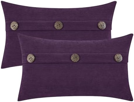 HWY 50 Purple Chenille Throw Pillow Covers 12x20 Inch Buttons Pack of 2