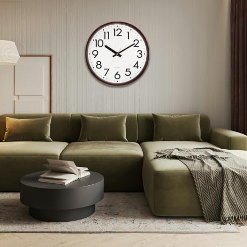 Caysie 20 Inch Large Silent Non Ticking Wall Clock, Quartz Battery Operated, Round Decorative Retro Brown Clock for Living Room, Bedroom, Kitchen, School, Office (Brown)