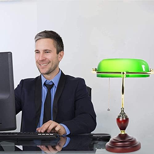 Table lamp Emerald Green Glass Reading Light Wooden Base 1920's Classic Banker lamp Green Pull Switch LED Desk lamp Adjustable 360 Degree lampshade OfficeBedroomStudy E27 (Model-A)