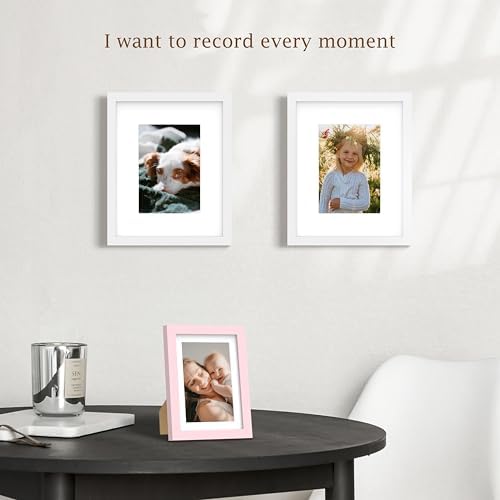 An&He 8.5 x 11 Picture Frame, Wood Photo Frame with HD Tempered Glass for Wall and Tabletop Display, Pink, 1Pack