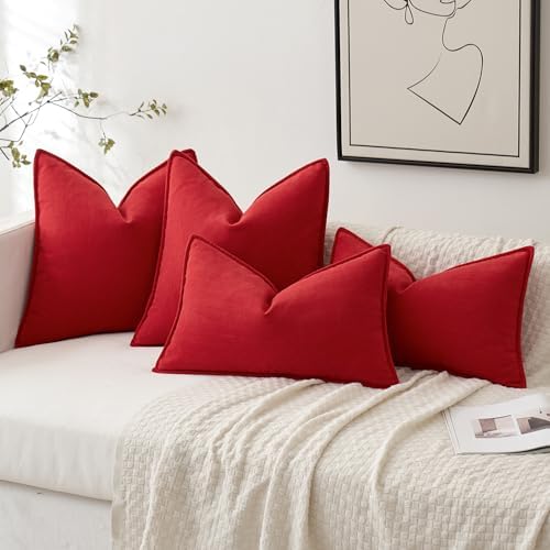 MIULEE Pack of 2 Red Decorative Chenille Pillow Covers 20x20 Inch