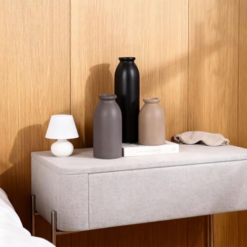 Matte Ceramic Vase Set of 3 - Modern Rustic Farmhouse Style, Decorative Vases for Dining Table, Shelf, Bedroom, Living Room, Kitchen, Office, Bathroom, Mantle, Centerpiece Décor (Neutral)