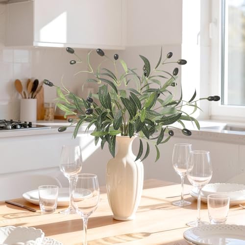 6Pcs 15.7" Artificial Olive Branches, Realistic Faux Plants Olive Leaves Stems for Vase Decor, Wedding Centerpieces, Farmhouse Home Party Decor