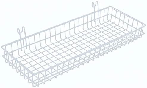 Kaforise Hanging Basket for Wire Wall Grid Panel, Multi-function Wall Storage and Display Basket, Large Size, White