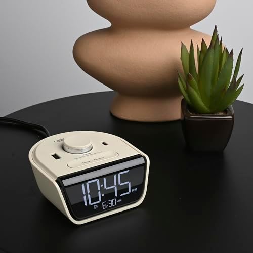 Brandstand CubieWink - Compact Charging Alarm Clock with 1 USB-C and 1 USB-A Ports (Latte)