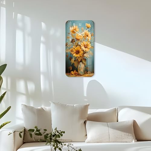 Large Wall Clock for Living Room - Sunflower Wall Clocks Battery Operated 24 Inch - Farmhouse Rustic Wall Clock Non Ticking for Bedroom Bathroom Kitchen Decor