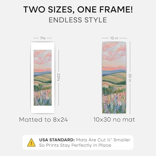 Homeforia 10x30 Silver Picture Frame, High-End Metal, 8x24 Mat, Glass