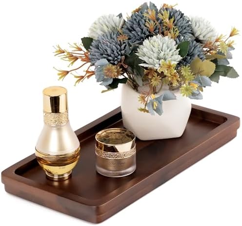 Demigo Bathroom Vanity Tray, Dark Brown Acacia Wood Tray, 11.8 x 5.9 in