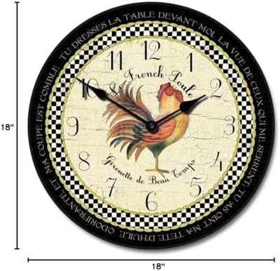 Romanic Rooster in Black Wall Clock | Ultra Quiet Quartz Mechanism | Hand Made in USA Beautiful Crisp Lasting Color | Comes in 8 Sizes | 18-Inch