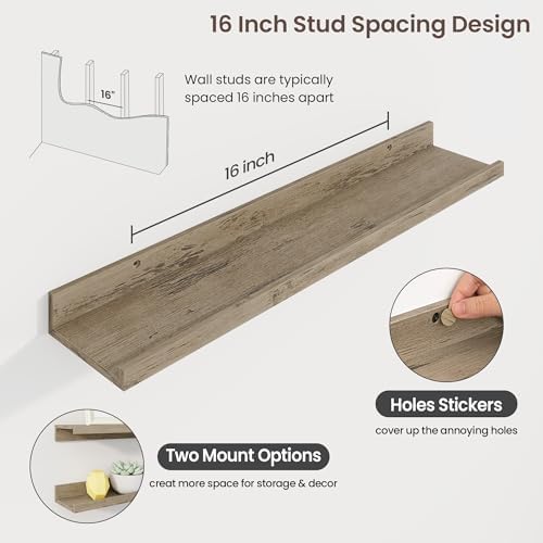 Axeman 30 Inch Floating Shelves, Grey Picture Ledge Shelf Set of 3