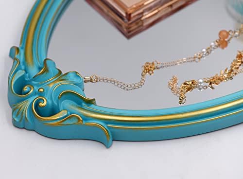 Eaoundm 16.5 x 11 inch Vintage Mirror Shield Shape (Blue) | antique mirror decorative wall mirror