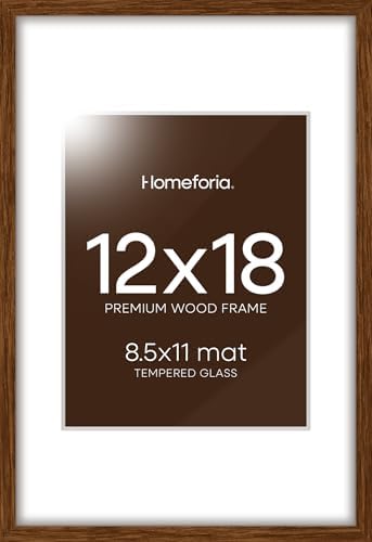 Homeforia 12x18 Brown Oak Picture Frame, High-End Wood, 8.5x11 Mat, Glass
