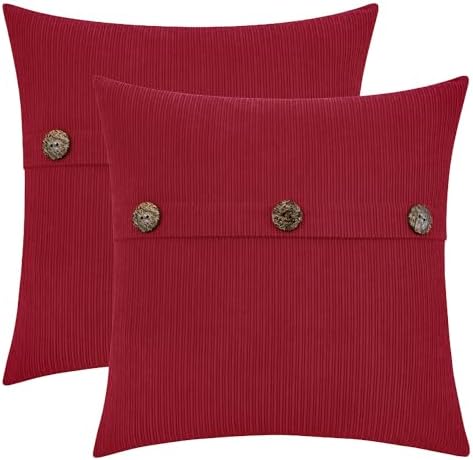 HWY 50 Red Chenille Throw Pillow Covers 18x18 Inch Buttons Pack of 2