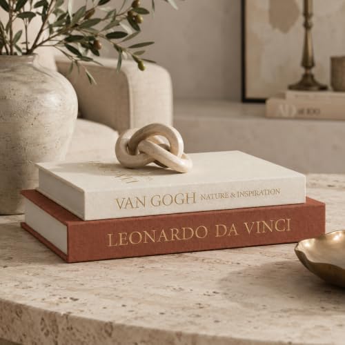 Aesthetic Decorative Books - Set of 2 Linen Boxes with Gold Lettering, Enhance Your Coffee Table, Bookshelf or Mantle Decor - Fake/Faux Books for Home Decoration, Photo & Keepsake Storage