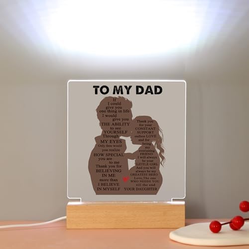 WSYEAR Gifts for Dad from Daughter, Son - Best Present Acrylic Wooden Base Lamp for Dad, Men - Dads Birthday Gift Ideas, Happy Birthday Gifts for Fathers