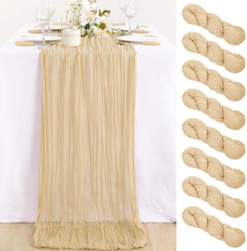 8 Pack Champagne Cheesecloth Table Runner 10ft Boho Sand Gauze Decor
