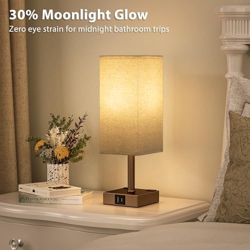 Brown Touch Lamps Set of 2 for Bedroom - Dimmable, USB C+A, 2 AC Outlets