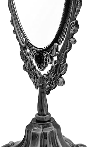 Hsiwto Vintage Double Side Makeup Mirror, Alloy Metal Table Makeup Desktop Mirror with 360 Degree Rotation Cosmetic Makeup Tool for Women Girls, Large Tin Color