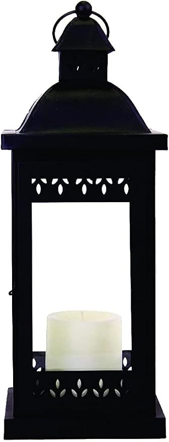 Hosley 15" Clear Glass Iron Lantern - Large Black Classic Style, Decorative Candle Holder for Weddings, Parties, Aromatherapy, Spa, LED Candles, Home Décor Gift