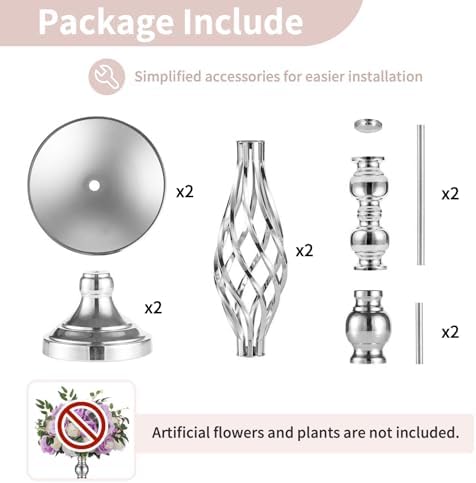 NUPTIO Silver Centerpiece Stand for Table, Twist Style, 22.8" Tall, 2 Pcs