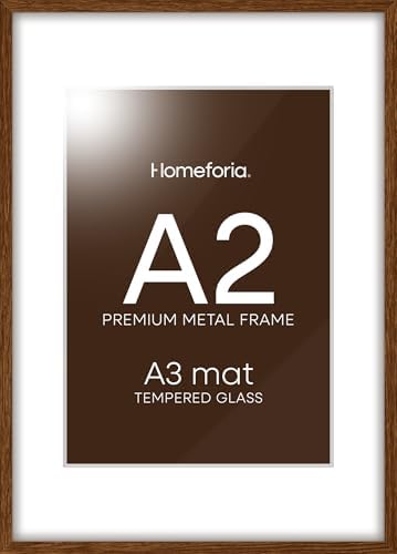 Homeforia A2 Brown Oak Picture Frame, High-End Wood, A3 Mat, Glass