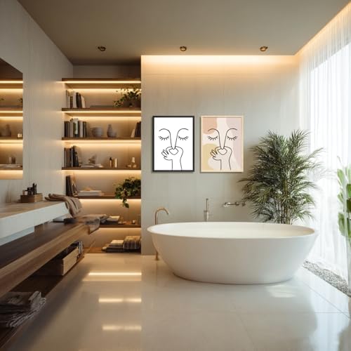 Cyebmo Funny Bathroom Wall Art, Minimalist Black and White Bathroom Picture Wall Decor, Toilet Pinching Nose Art Print for Restroom Guest BathRoom, Wood Framed Ready to Hang 12x16 Inch
