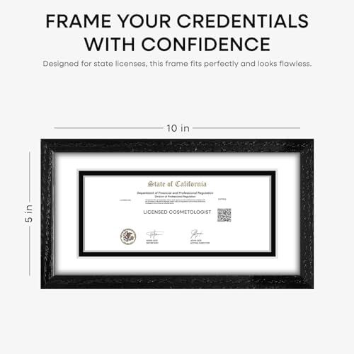 Homeforia 5x10 White Oak License Frame, High-End Wood, 3.5x8 Mat, Glass