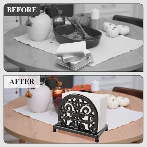 JOGREFUL Cast Iron Napkin Holder, Kitchen Organizer Scrollwork Latte Gold