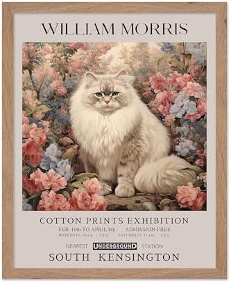 Poster Master Persian Cat Print - Flower Art - Botanical Design - Exhibition Display - Animal Illustration - Floral Cat Painting - Aesthetic Office or Bedroom Decor - 8x10 Beige Framed