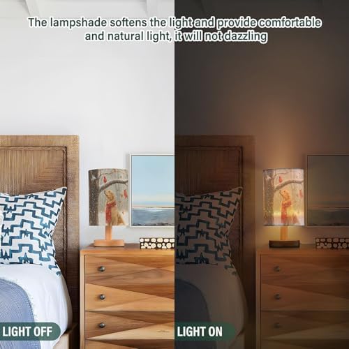 Winter Golden Retriever and Cardinal Bird Bedside Table Lamps with USB Port for Bedroom Lamp Accent Table Lamp Small Nightstand Lamp Sturdy Linen Shade Wooden Decorative Lamps for Home|Kids|Holiday