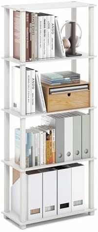 Furinno Turn-S-Tube Book Shelf, 5-Tier Toolless Storage Shelves with Square Tubes, Shelving Unit for Organization and Storage for Living Room, Home Office, White