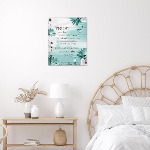 LB Farmhouse Teal Blue Floral Wall Art for Bathroom Bible Verse Canvas Wall Art Wall Paintings Home Decor Daisy Flower Butterfly Wall Pictures for Living Room Bedroom Office Ready To Hang,12x16 Inch