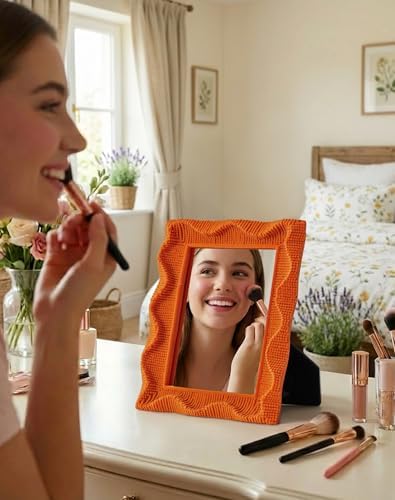 Small Decorative Mirror for Desk Makeup and Art Gallery Decor,Orange | 9.5x7.5",Soft Velvet-like Touch,Funky Wall Mirror,Modern Accent for Pastel Themed Room Studio Apartment