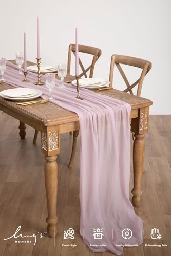 Ling's Moment 14Ft Mauve Table Runner, Wedding Sheer Chiffon Table Runners