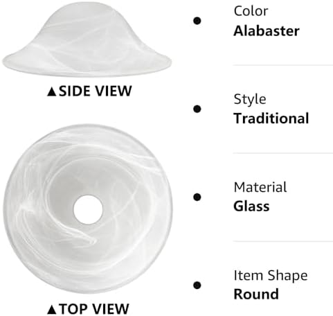 Antique Glass Lamp Shade for Floor lamp, Alabaster Torchiere Lamp Shade Replacement, Floor Lamp Replacement Parts (White Alabaster, 12'')