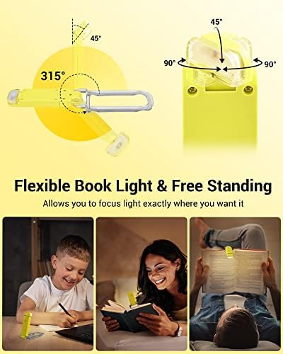 DEWENWILS Rechargeable Book Light for Reading in Bed, Warm White, Brightness Adjustable for Eye Care, LED Clip on Book Lights for Kids, Portable Bookmark Light, Yellow